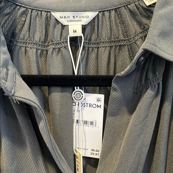 Max Studio olive green Button Down Shirt with Notched Collar - Picture 2 of 3